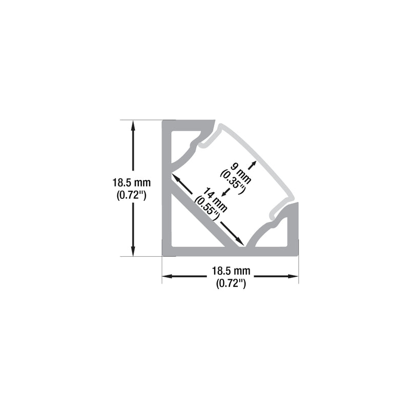 Type 34A, Corner Mount Aluminum LED Strip Light Fixture Profile, 3Meters (118inches)