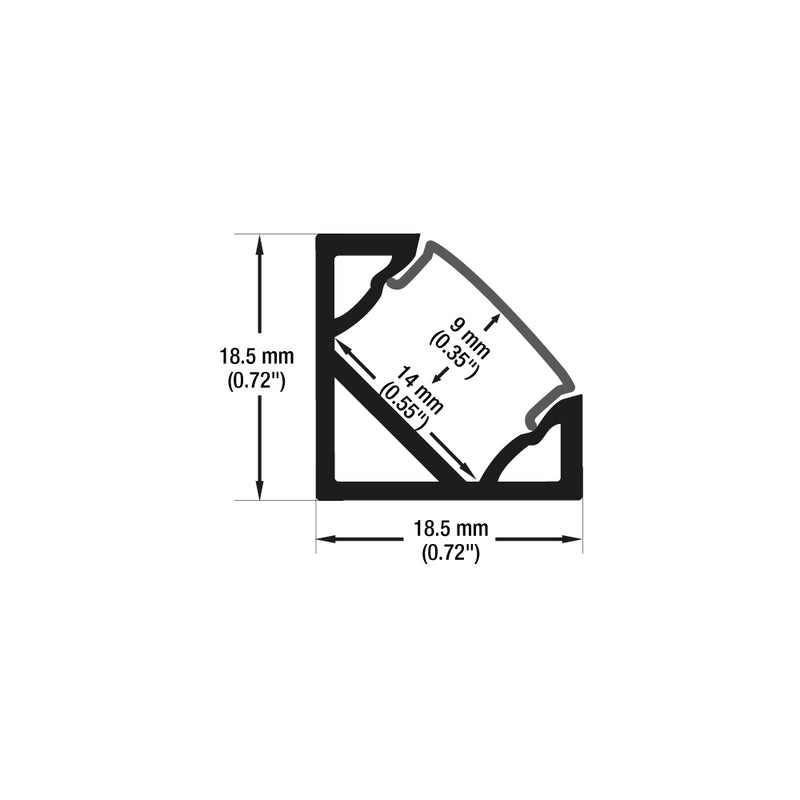 Type 34A Black, Corner Mount Aluminum LED Strip Light Fixture Profile, 3Meters (118inches)