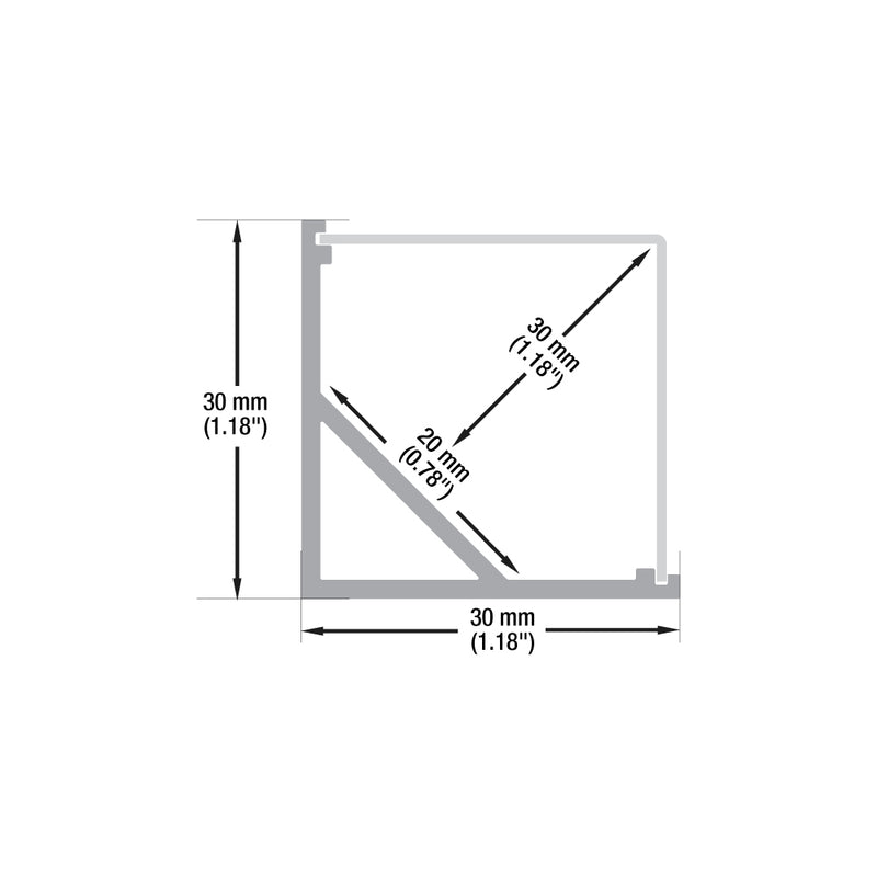 Type 34C, Corner Mount Aluminum SQ Diffuser LED Strip Light Profile, 3Meters (118inches)