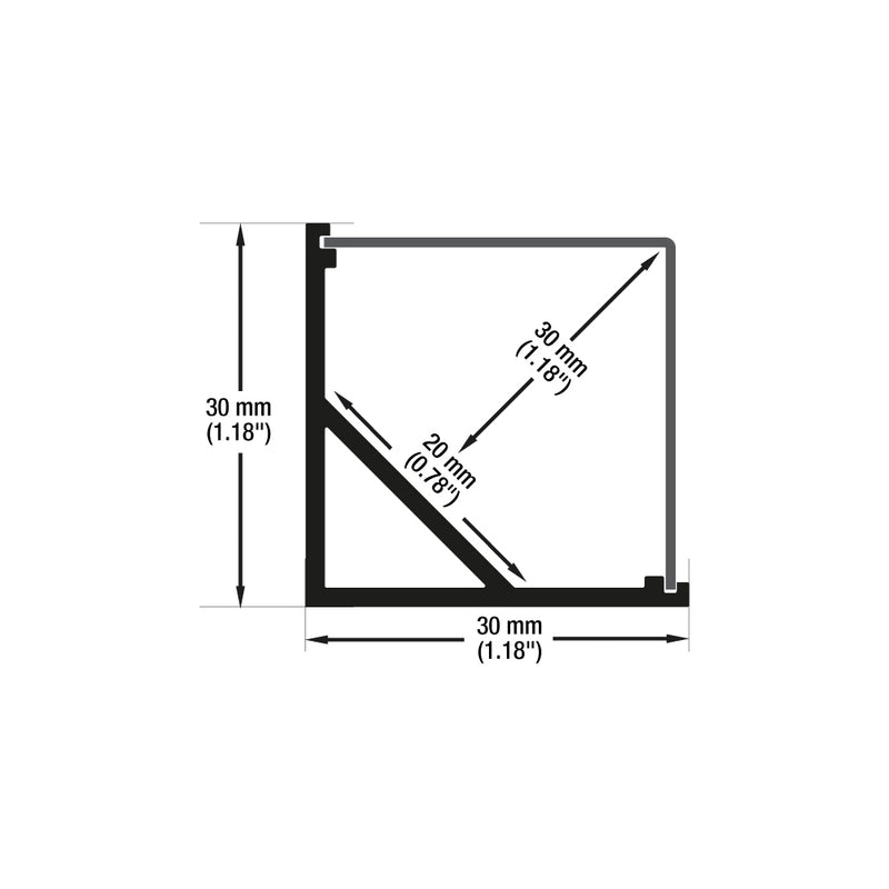Type 34C Black, Corner Mount Aluminum SQ Diffuser LED Strip Light Profile, 3Meters (118inches)