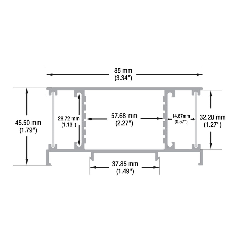 Type 8, Up-Down Linear Wall Mount Aluminum LED Strip Channel with Internal Driver Spacing, 2Meters (78inches)