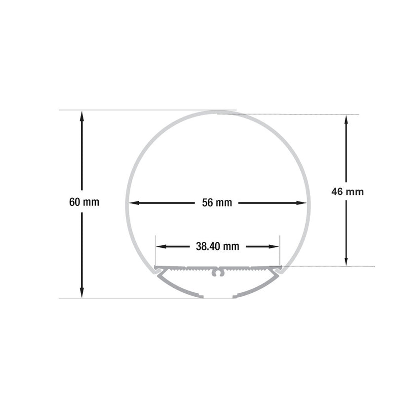 Type 31, Round 60mm Diameter Diffuser Linear Channel for LED Strips, 3Meters (118inches)