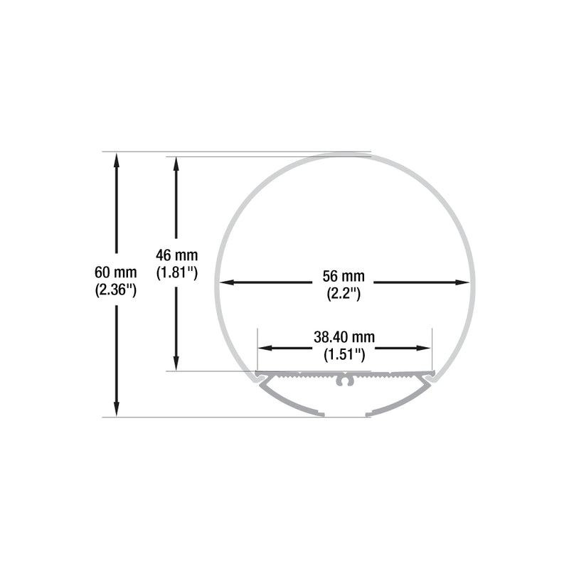 Type 31, Round 60mm Diameter Diffuser Linear Channel for LED Strips, 3Meters (118inches)