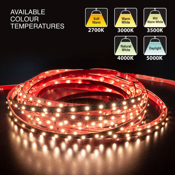 10M(32.8ft) Indoor LED Strip 3528, 12V 1.5(w/ft) 128-146(Lm/ft) 60(LEDs/m) CCT(2.7K, 3K, 3.5K, 4K, 5K), lightsandparts