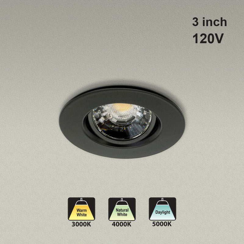 3 inch Round Recessed Light Gimbal GL34, 120V 8W 3CCT(3K, 4K, 5K)