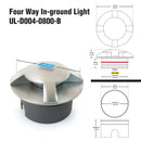 Recessed LED In Ground Driveway light Four-way trim, 24V 8W 3000K(Warm White)