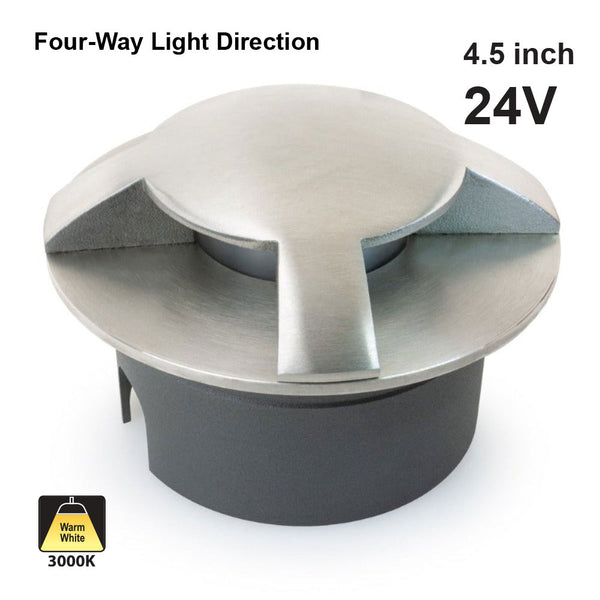 Recessed LED In Ground Driveway light Four-way trim, 24V 8W 3000K(Warm White)