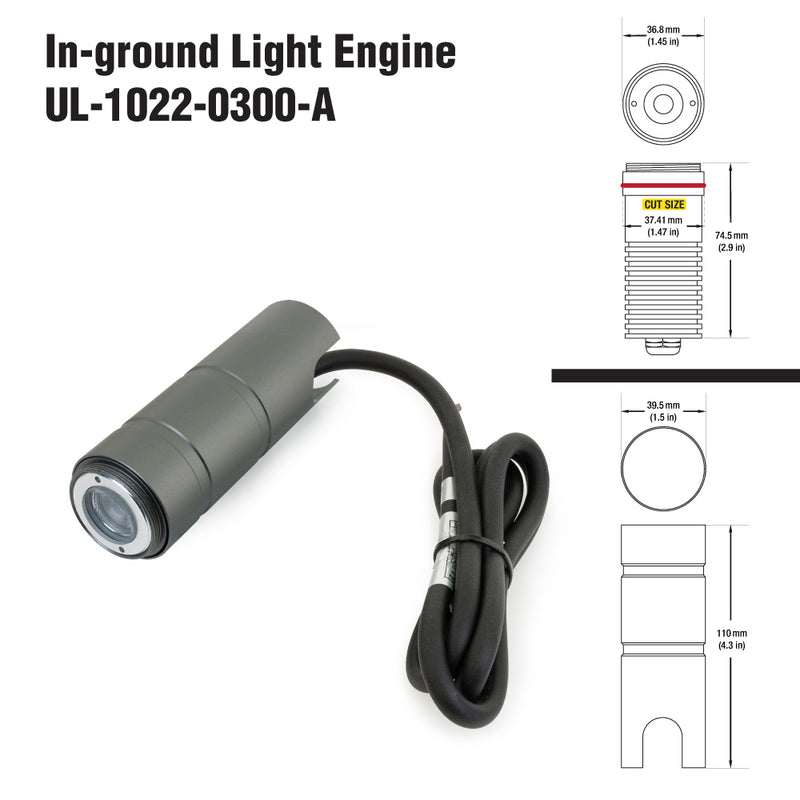 UL-1022-0300-A in Ground Driveway light 12-24V 3W 3000K(Warm White) - (Engine only)