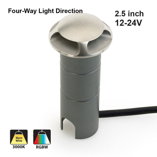 Dia Recessed LED In Ground Driveway light Four-way trim, 12-24V 3W 3000K/RGBW