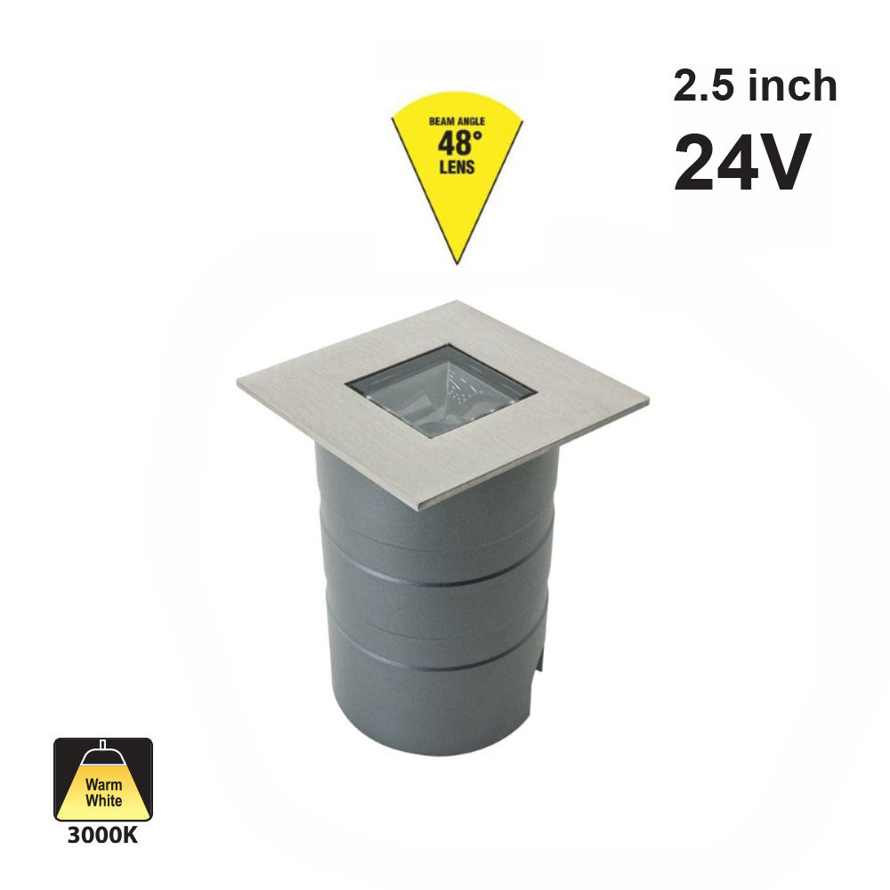 2.5 inch Square Inground Up light, 24V 5W 3000K(Warm White)