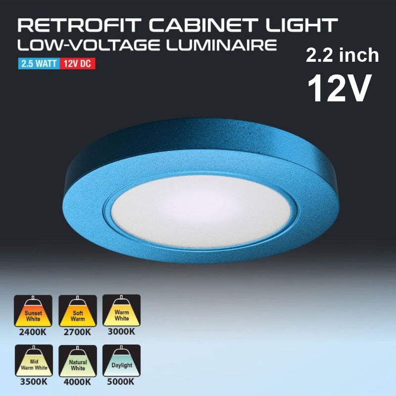 VBUN-R25-12V Red Round LED Cabinet Puck Light, 12V 2.5W CCT(2.4K, 2.7K, 3K, 3.5K, 4K, 5K) - ledlightsandparts
