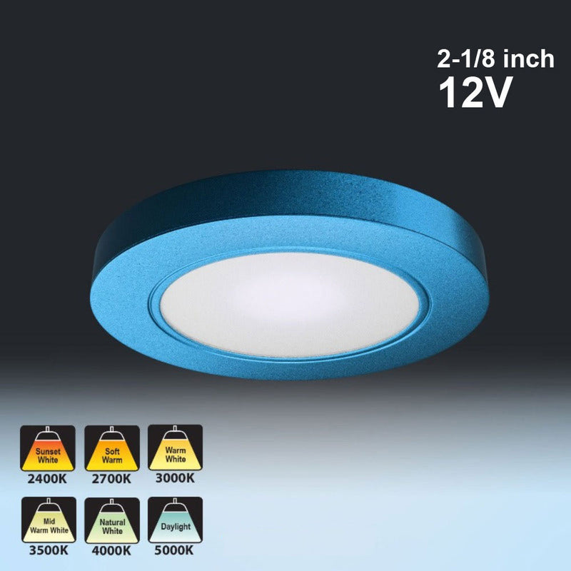 R25-12V-Blue Round LED Cabinet Puck Light, 12V 2.5W CCT(2.4K, 2.7K, 3K, 3.5K, 4K, 5K), lightsandparts