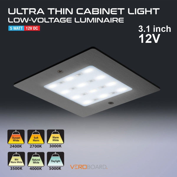 VBUN-S50-12V-Black Square Ultrathin Cabinet Puck Light, 12V 5W CCT(2.4K, 2.7K, 3K, 3.5K, 4K, 5K)