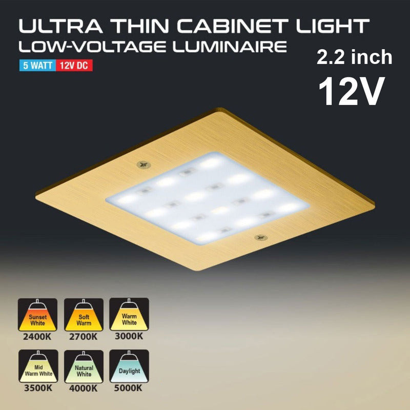VBUN-S50-12V Gold Square Ultrathin Cabinet Puck Light, 12V 5W CCT(2.4K, 2.7K, 3K, 3.5K, 4K, 5K) - ledlightsandparts