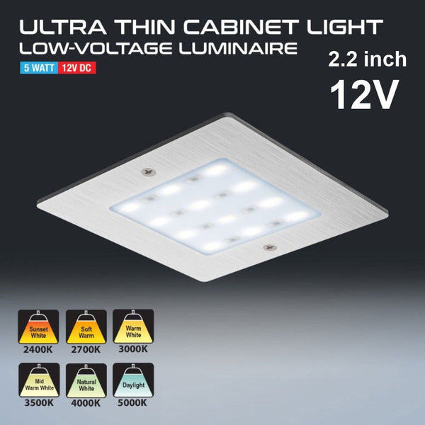 VBUN-S50-12V Silver Grey Square Ultrathin Cabinet Puck Light, 12V 5W CCT(2.4K, 2.7K, 3K, 3.5K, 4K, 5K) - ledlightsandparts