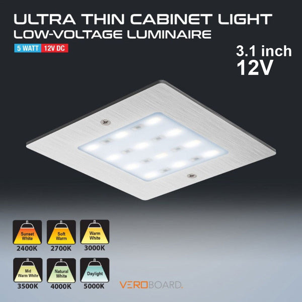 VBUN-S50-12V-Silver Grey Square Ultrathin Cabinet Puck Light, 12V 5W CCT(2.4K, 2.7K, 3K, 3.5K, 4K, 5K)