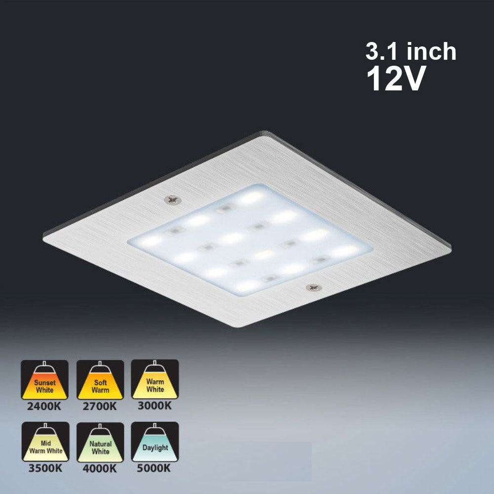 Brushed Nickel Square Ultrathin Cabinet Puck Light, 12V 5W CCT(2.4K, 2 ...