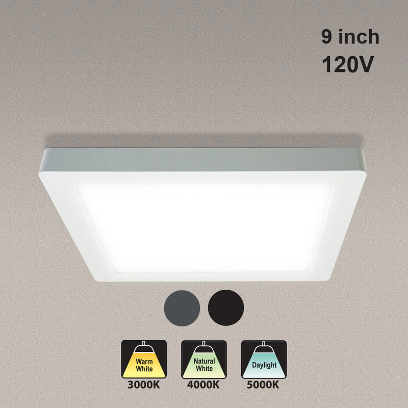 9 inch Square Surface Mount Downlight, 120V 18W 3CCT(3K, 4K, 5K)