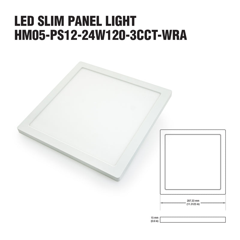 12 inch Square Surface Mount Downlight With Selectable Color Temperature (3CCT) 24W 120V - ledlightsandparts