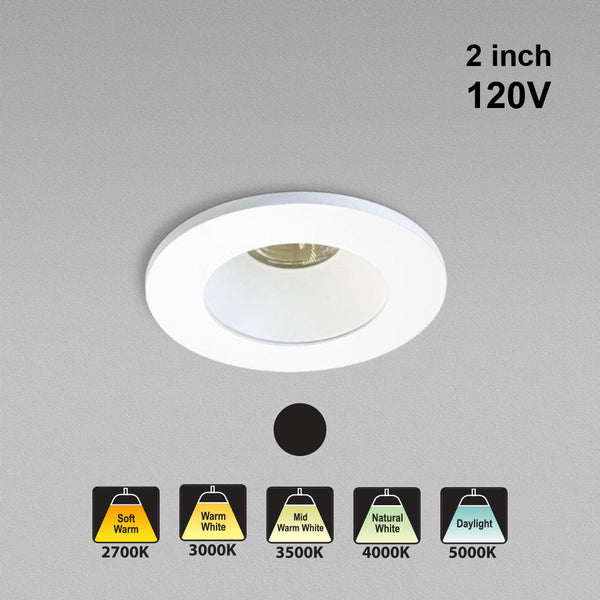 2 inch Round Regressed Downlight LED-2-S12W-5CCTWH, (5CCT) 120V 12W White - ledlightsandparts