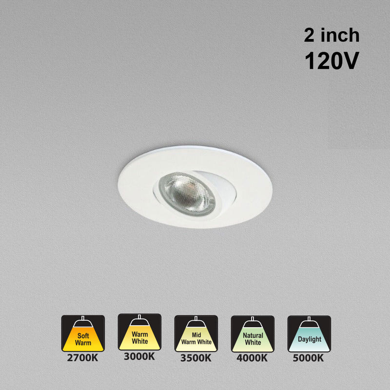 2 inch Mini LED Recessed Gimbal AD-LED-2-S5W-5CCTWH-EY, 120V 5W 5CCT(2.7K, 3K, 3.5K, 4K, 5K)