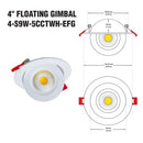 4 inch Floating Gimbal Recessed Multi Directional Dimmable light LED-4-S9W-5CCTWH-EFG, 120V 9W 5CCT - ledlightsandparts