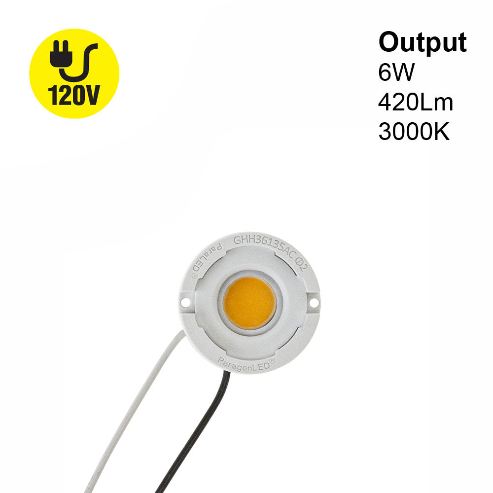 COB Paragon LED Module with GHH36135AC LED Holder, 120V 6W 3000K