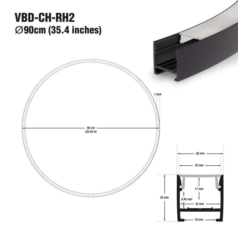 Type 46 Round Black hanging Aluminum LED Strip 90cm (35.4in) - ledlightsandparts