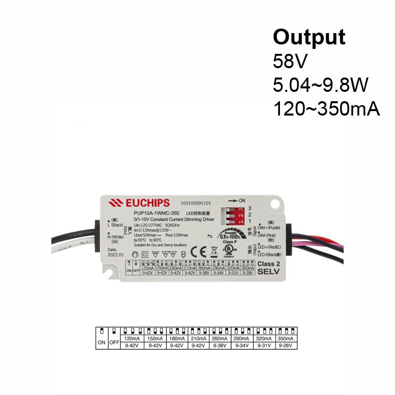 Constant Current Driver PUP10A-1WMC-350 Selectable, 120VAC-277VAC 120 to 350mA - ledlightsandparts