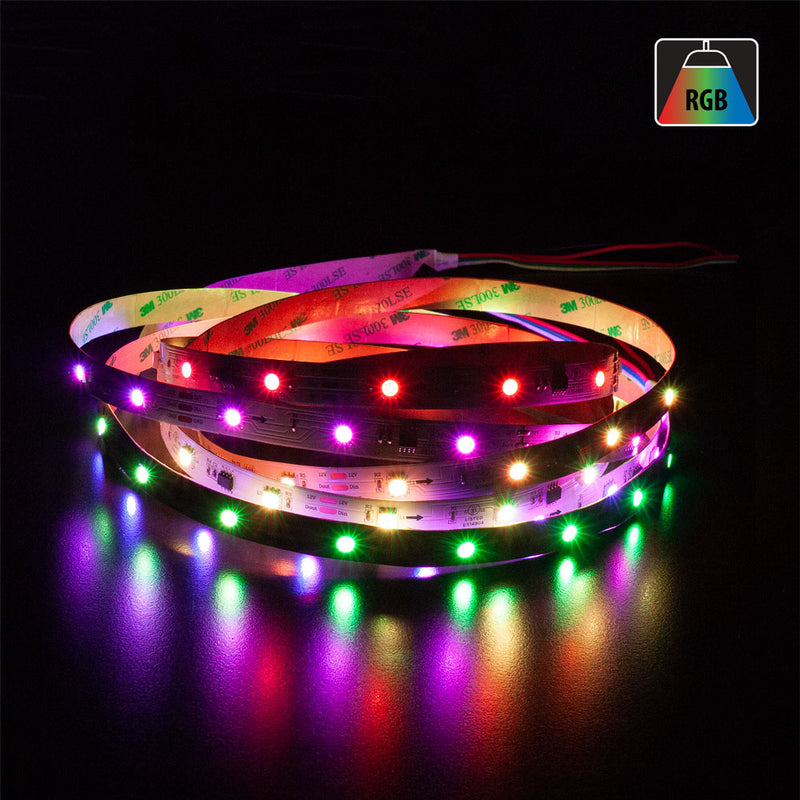 3M(9.8ft) Indoor LED Strip WS2811, 12V 1.8(w/ft) 750(Lm/ft) 30(LEDs/m) Addressable RGB, lightsandparts