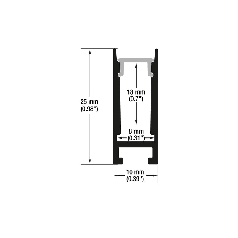 Type 42, Narrow Black hanging Aluminum LED Channel, 3Meters (118inches)