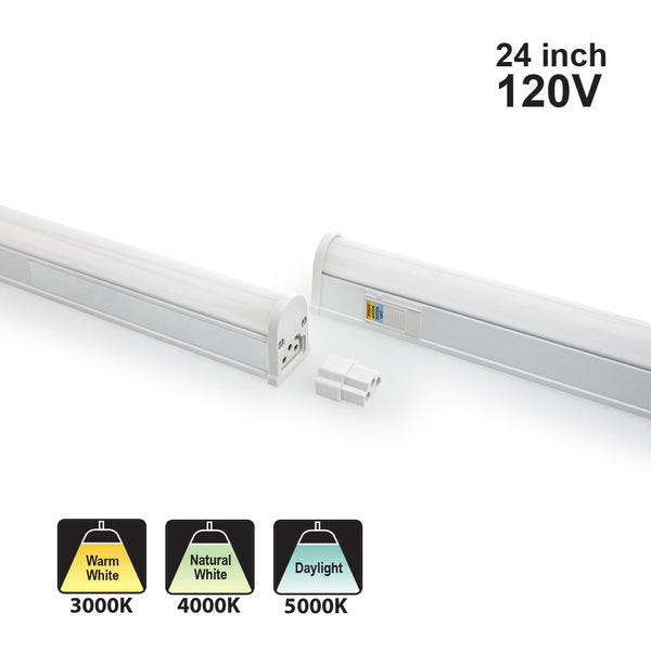 T5 Bar under cabinet lights 24inch, 120V 9W 700Lm 3CCT Selectable(3K, 4K, 5K)