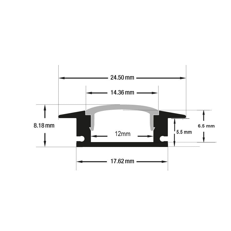 Type 11 Black, Recessed Linear Aluminum LED Light Channel Profile, 3Meters (118inches), lightsandparts