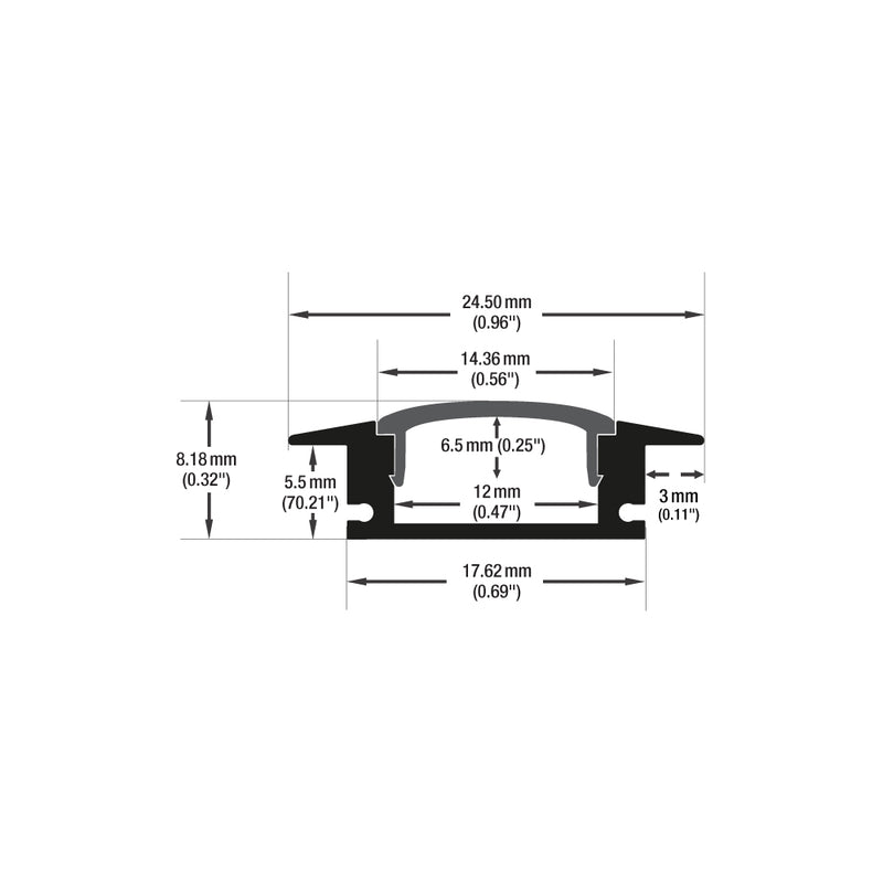 Type 11 Black, Recessed Linear Architectural LED Aluminum channel, 3Meters (118inches)