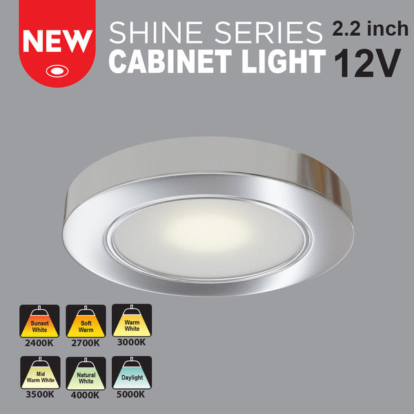 VBUN-2R25-12V-Silver Grey Round LED Cabinet Puck Light (Shine Series), 12V 2.5W CCT(2.4K, 2.7K, 3K, 3.5K, 4K, 5K), lightsandparts