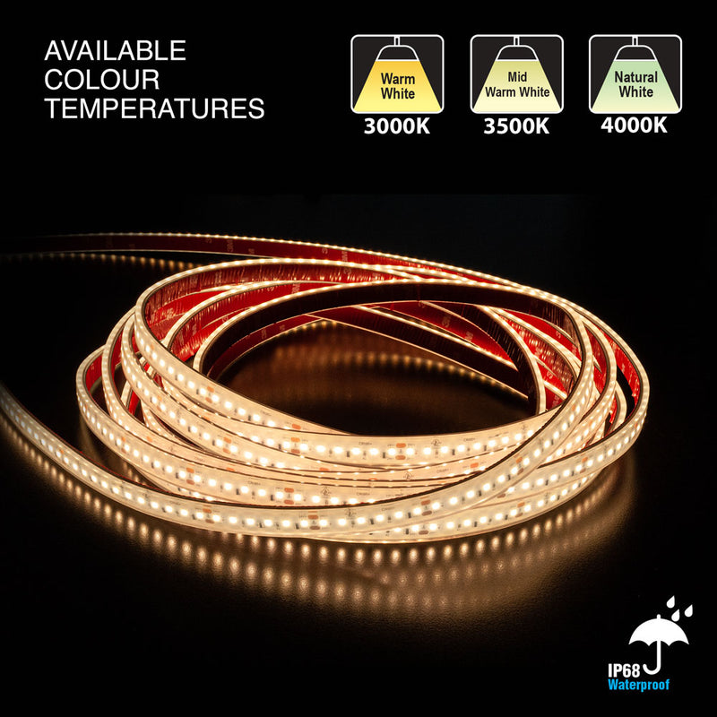 20M(65.6ft) Waterproof LED Strip L2835, 24V 3(w/ft) 298(Lm/ft) CCT(3K, 3.5K, 4K)