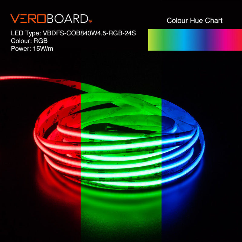5M(16.4ft) Indoor LED Strip COB, 24V 4.5(w/ft) 840(LEDs/m) RGB, lightsandparts