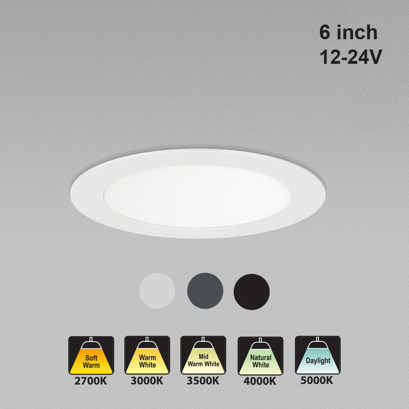 6 inch flat Round Ultrathin Recessed Ceiling Light LED-6-S12W-1224V-5CCTWH, 12-24V 12W 5CCT(2.7K, 3K, 3.5K, 4K, 5K)