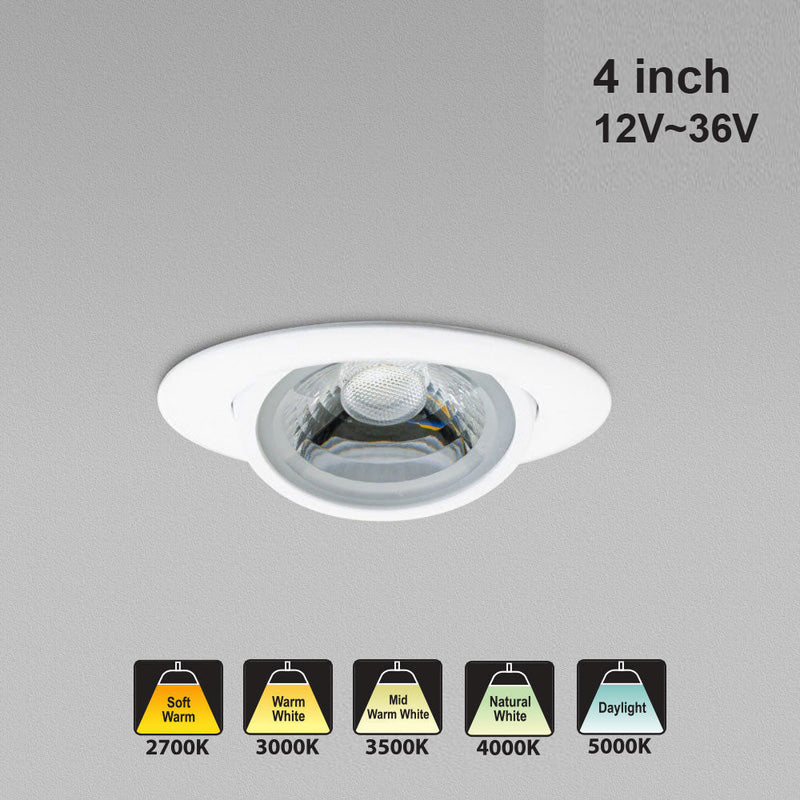 4 Inch Led Bulb Rm Rotation Thread 4 inch Round Recessed Gimbal Light Adjustable Canless, 12-24V 12W 5CCT