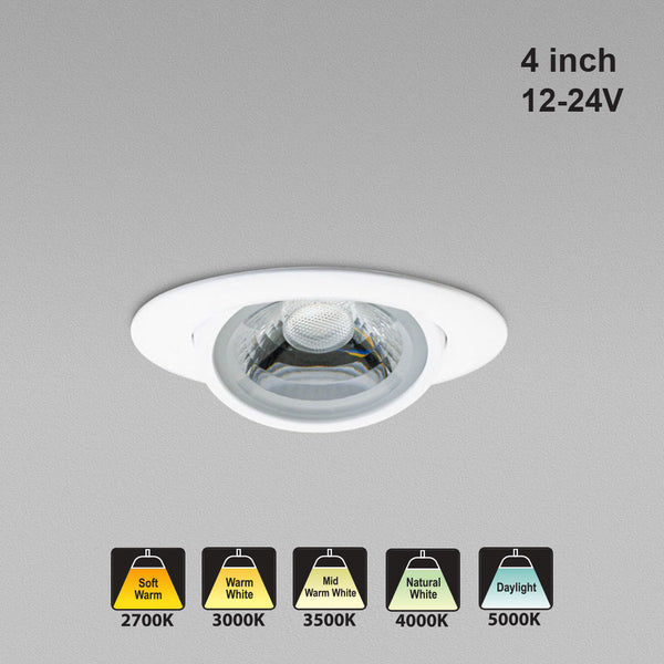 4 inch Round Recessed Gimbal Light Adjustable Canless AD-LED-4-S12W-1224V-5CCTWH-EY, 12-24V 12W 5CCT(2.7K, 3K, 3.5K, 4K, 5K)