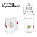 3.5 inch Regressed Square Gimbal AD-35S12W-1224V-5CCTWH-REY-SQ, 12~36V 12W 5CCT(2.7K, 3K, 3.5K, 4K, 5K)