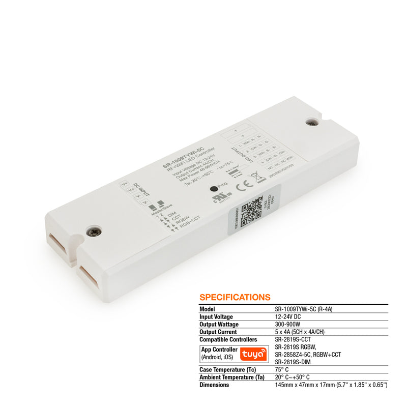 Constant Voltage Receiver SR-1009TYWI-5C, 5 channel RF + Tuya App. 12-24V 5x4A 24V, lightsandparts