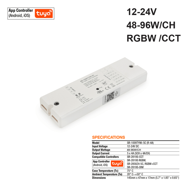 Constant Voltage Receiver SR-1009TYWI-5C, 5 channel RF + Tuya App. 12-24V 5x4A 24V