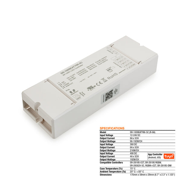 Constant Voltage Receiver SR-1009EATYWI-5C 5 channel RF + Tuya App. 12-48V 96-216W/ch, lightsandparts