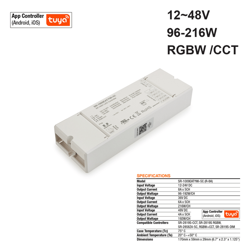 Constant Voltage Receiver SR-1009EATYWI-5C 5 channel RF + Tuya App. 12-48V 96-216W/ch