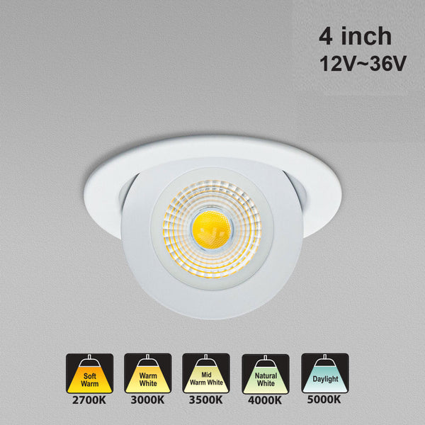4 inch Floating Gimbal Recessed Multi Directional Downlight LED-4-S9W-1224V-5CCTWH-EFG, 12V~36V 9W 5CCT(2.7K, 3K, 3.5K, 4K, 5K)