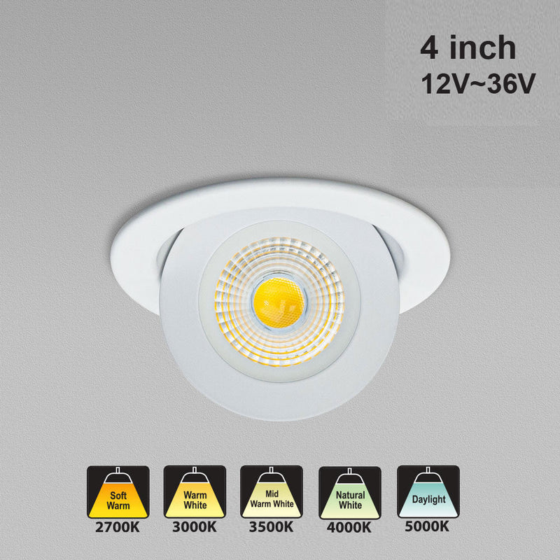 4 inch Floating Gimbal Recessed Multi Directional Downlight LED-4-S9W-1224V-5CCTWH-EFG, 12V~36V 9W 5CCT(2.7K, 3K, 3.5K, 4K, 5K)