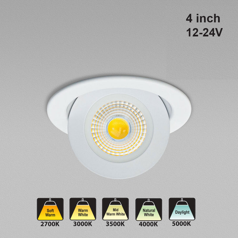 4 inch Floating Gimbal Recessed Multi Directional Downlight LED-4-S9W-1224V-5CCTWH-EFG, 12-24V 9W 5CCT(2.7K, 3K, 3.5K, 4K, 5K)