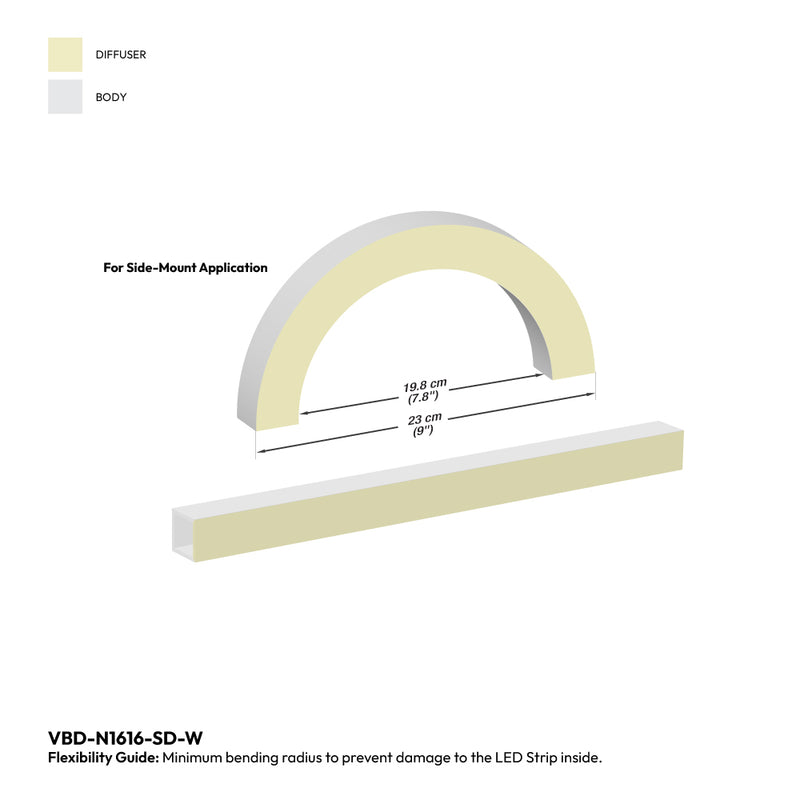 White Silicone Flexible LED Neon channel N1616-SD-W, 10m (32.8ft) max SIDE Mount