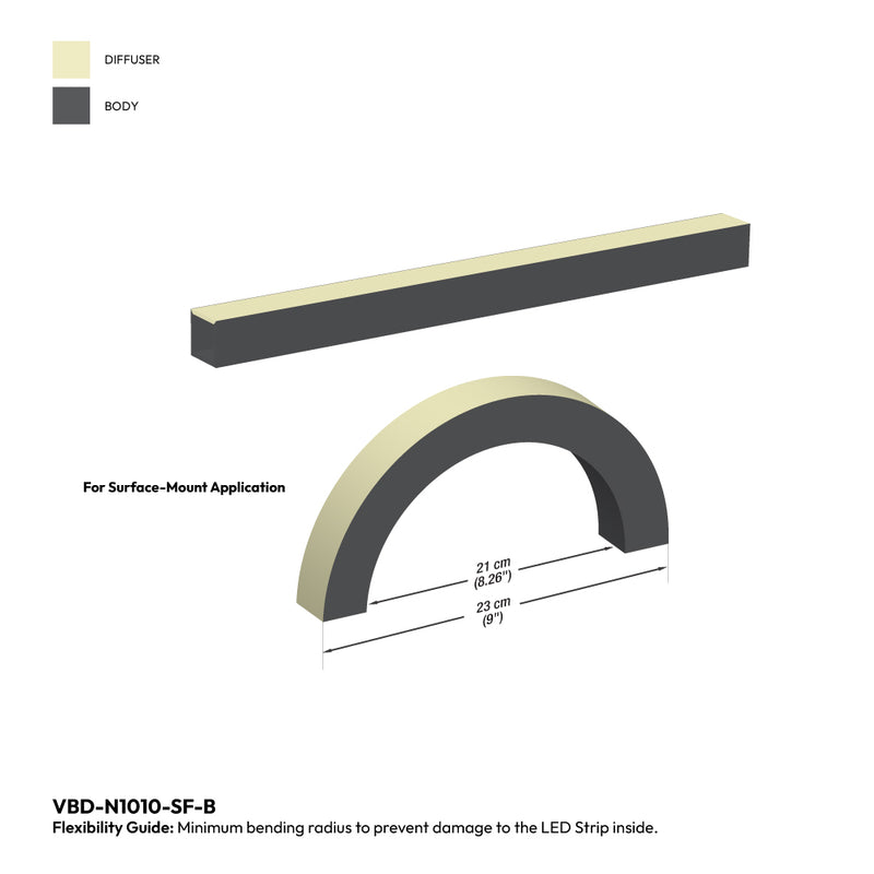 Black Silicone Flexible LED Neon channel N1010-SF-B, 10m (32.8ft) max SURFACE Mount